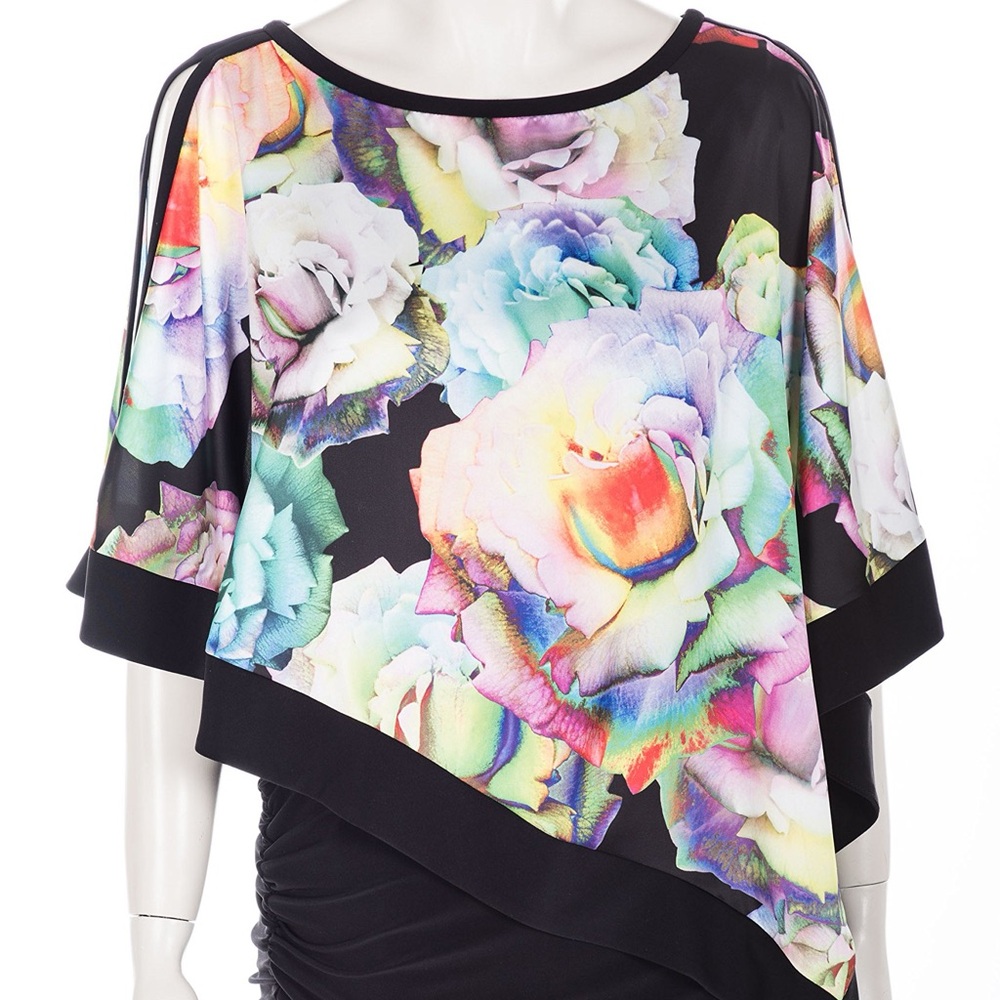 😄Vintage gem Joseph Ribkoff floral poncho tunic mini dress 14